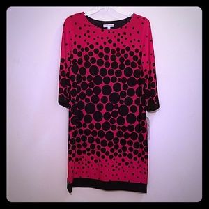 Sandra Darren Red and Black Polka Dot Sheath Dress